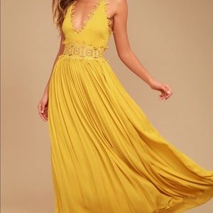 Lulu's Sunlit Yellow Lace-Trim Maxi Dress